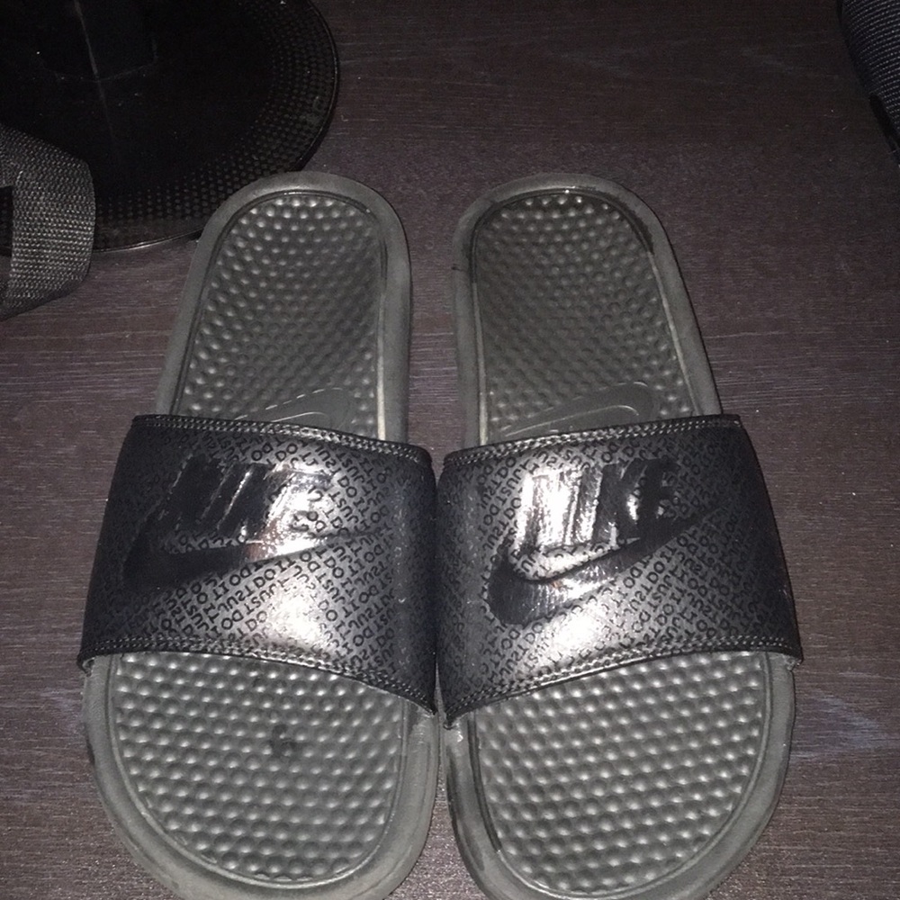 All black nike just do it sandals size 10